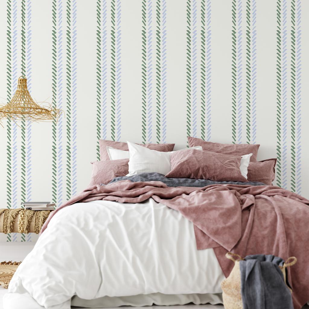 1pc Green Blue Herringbone Peel And Stick Wallpaper Self Adhesive Geometric Stripe Removable Contact Paper for Bathroom Decor