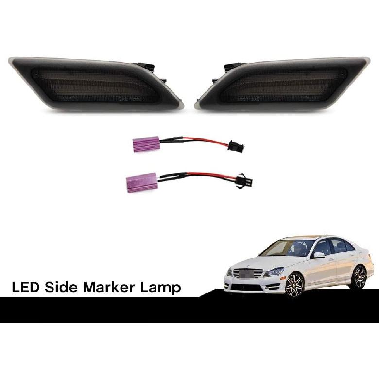 NJSBYL Smoke Lens White Full LED Front Side Marker Light Kit for 2012 2013 2014 Mercedes Benz Pre-LCI W204 LCI C250 C300 C350 C63 AMG Coupe Base