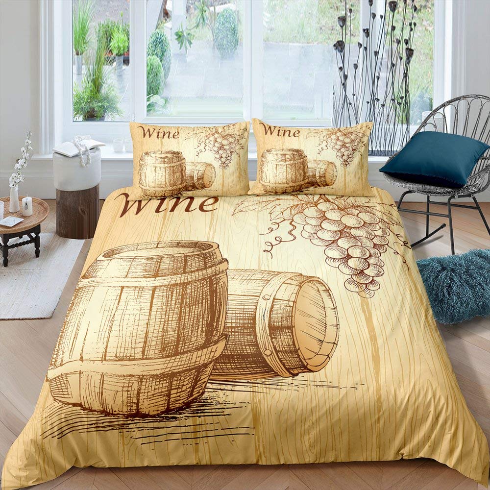 Purple Grape Comforter Cover Summer Fruit Duvet Cover Grapevine Leaves Plant Bedding Set Natural Garden Themed Quilt Cover
