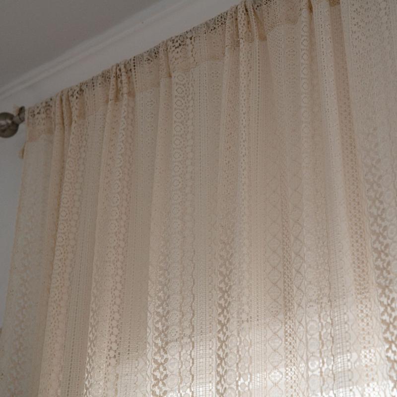 Rod Pocket Beige Curtain Crochet Hollow Tassel Blackout Bedroom Kitchen Living Room Window Curtains for Home Decor, 1pc