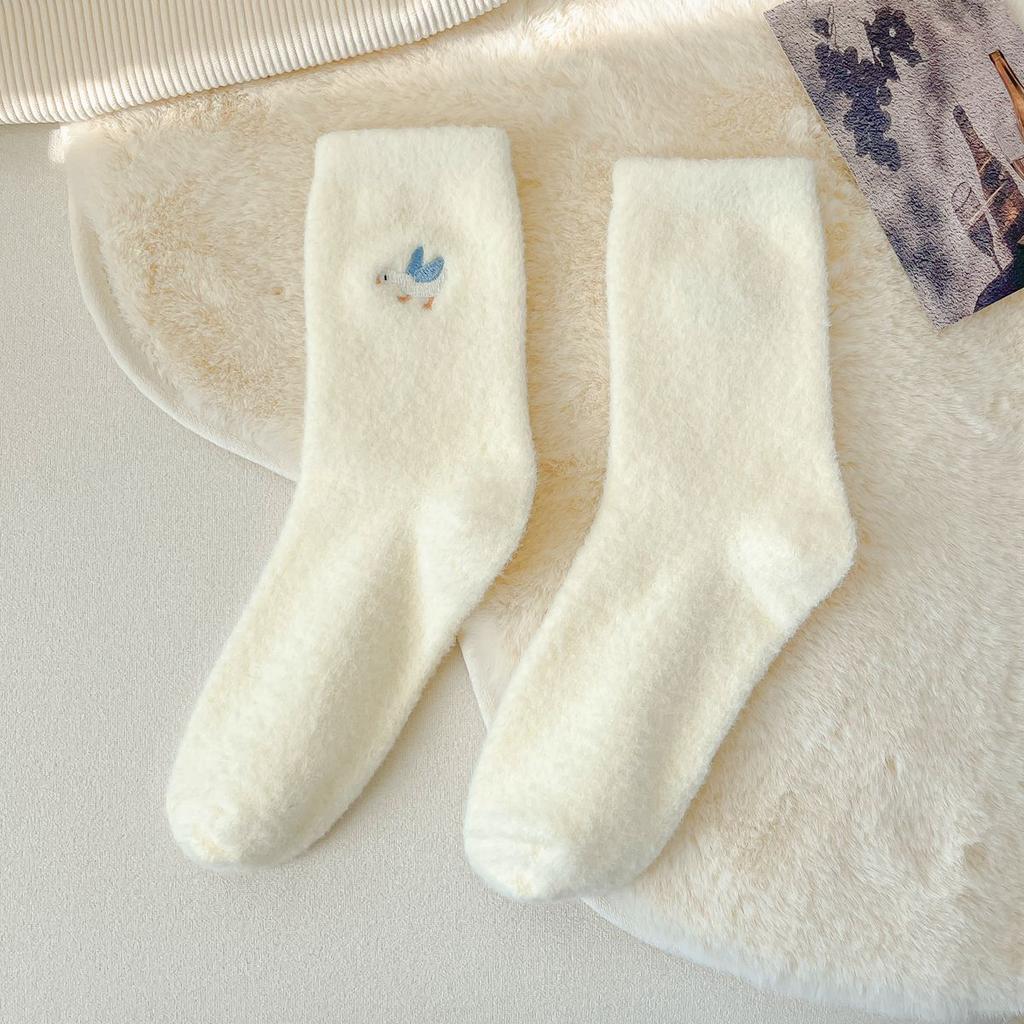 1/5/10 Pairs Winter Women's Socks Solid Color Warm Socks Animal Embroidery and Thick Socks