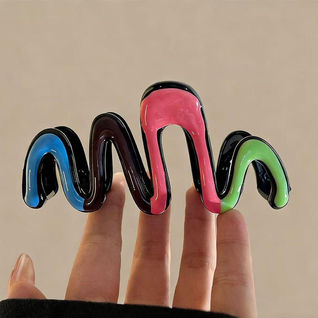 Korean Style Color Block Hair Clip for Women - Elegant, Thick Hair Shark Ornament