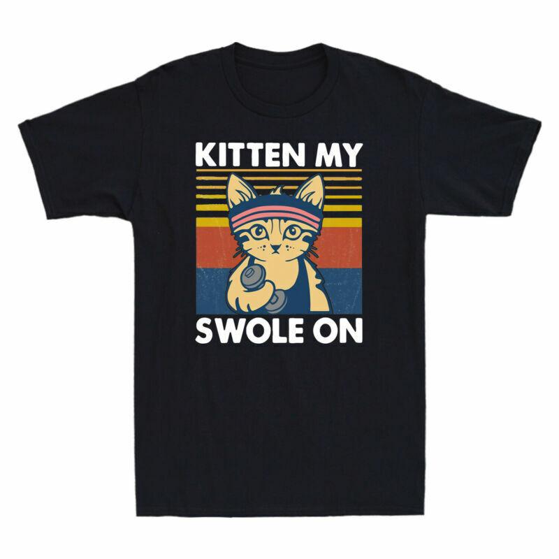 TShirt Cat My Funny Kitten Unisexs Workout Swole White On Tee Strong Gym Cotton S