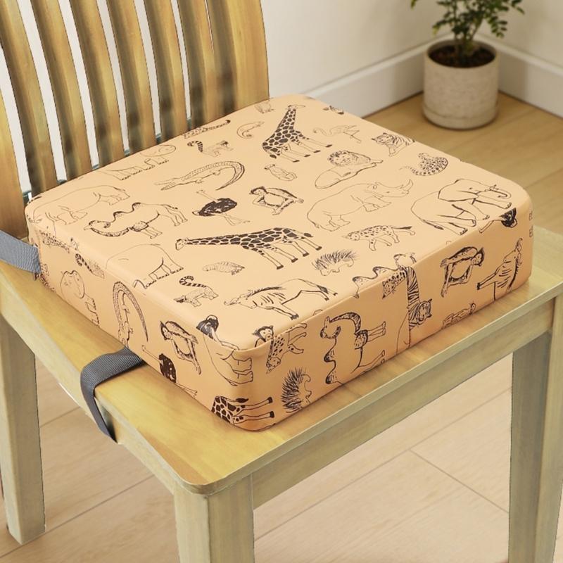 Booster Seat for Dining Table Printed Pattern Kids Booster Seat with Safety Buckles Anti-Slip Bottom Heightening Cushion