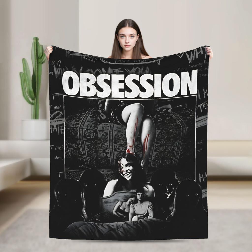 Obsession Bloody Girl Black and White Blanket Warm Plush Throw Blanket For Boy Girl Living Room Flannel Bedspread Bed Cover