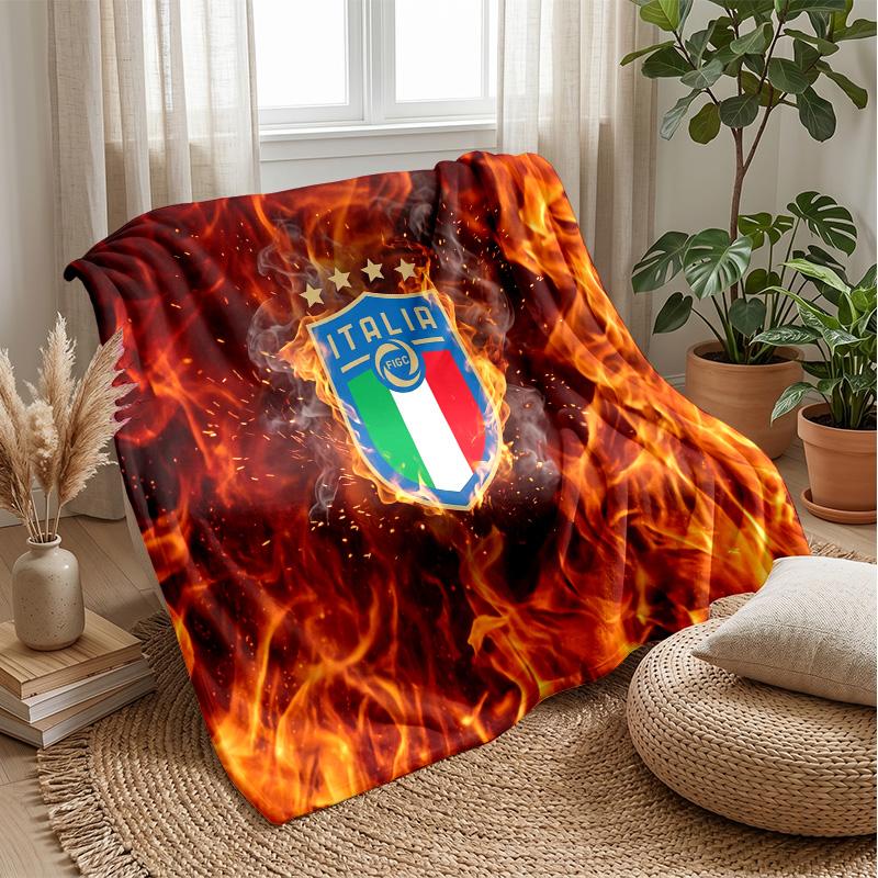 Italy Football Printed Flannel Blanket Skin Friendly Warm Decorative Throw for Indoor Couch Bed Daily Use