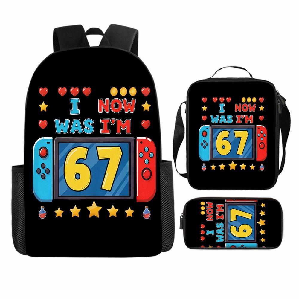 Large Capacity Schoolbag with Shoulder Strap; Student Three-piece Pencil Case Set