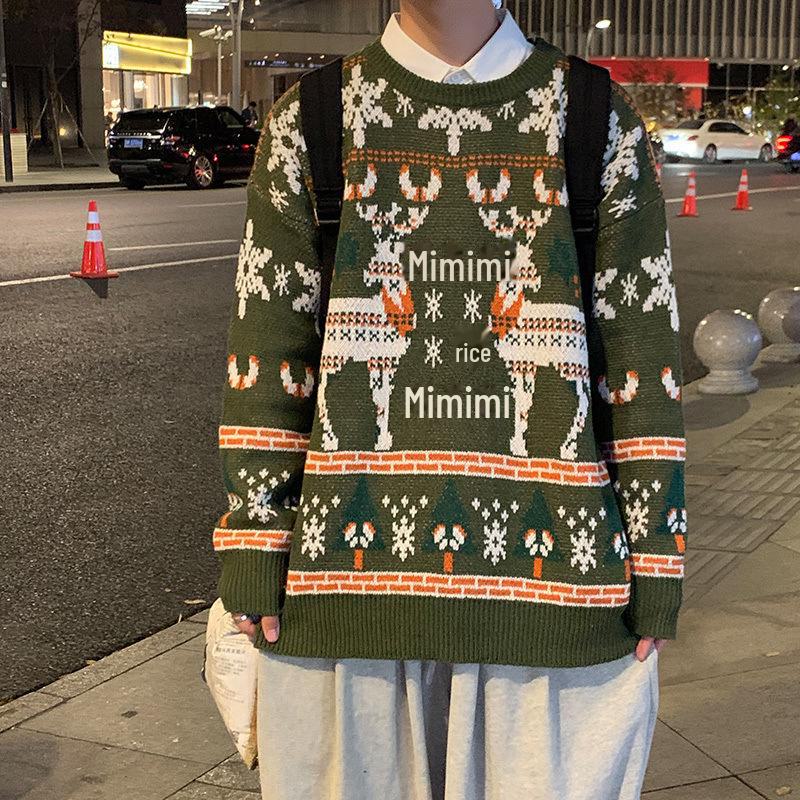 Christmas Elk Sweater: Cozy, Loose-Fit Korean Style for Couples