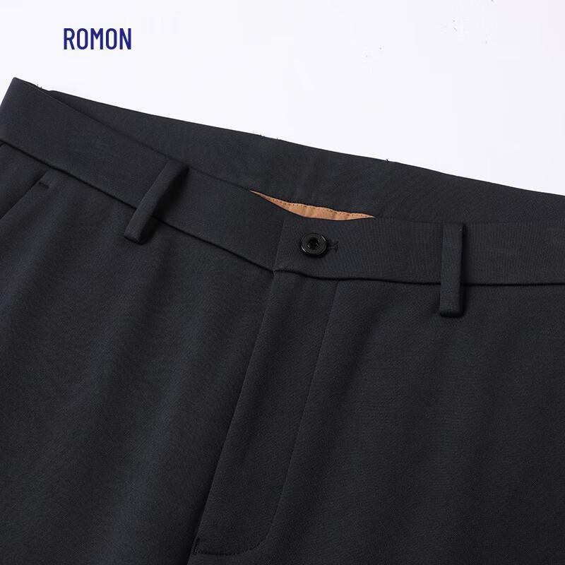 ROMON Men's Wool Blend Fleece Lined Straight-Leg Business Casual Trousers