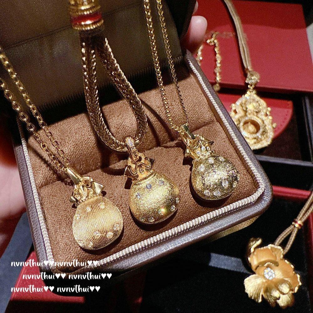 Ancient Gold Chiseled Good Thing Peanut Pumpkin Pendant Necklace, New Chinese Style, Carrot Money Bag Zircon Neck Chain