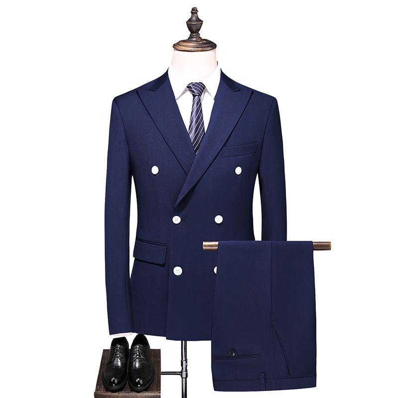 

Мужской корейский приталенный двубортный костюмный комплект – повседневный или свадебный смокинг XL