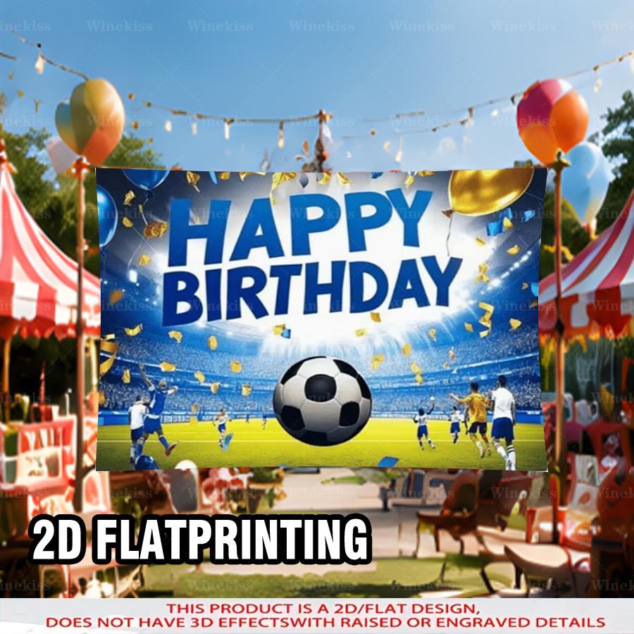 1pc 2D Flat Soccer Theme Happy Birthday Backdrop Banner Indoor Outdoor Decorative Banner For Garden Patio Celebration Decor Birthday