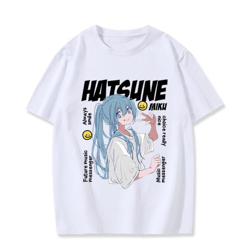 

MINISO Womens Hatsune Miku Cartoon Print Tshirt Summer Casual Comfortable Top For Daily Wear And Anime Fashion Street Style 4XL