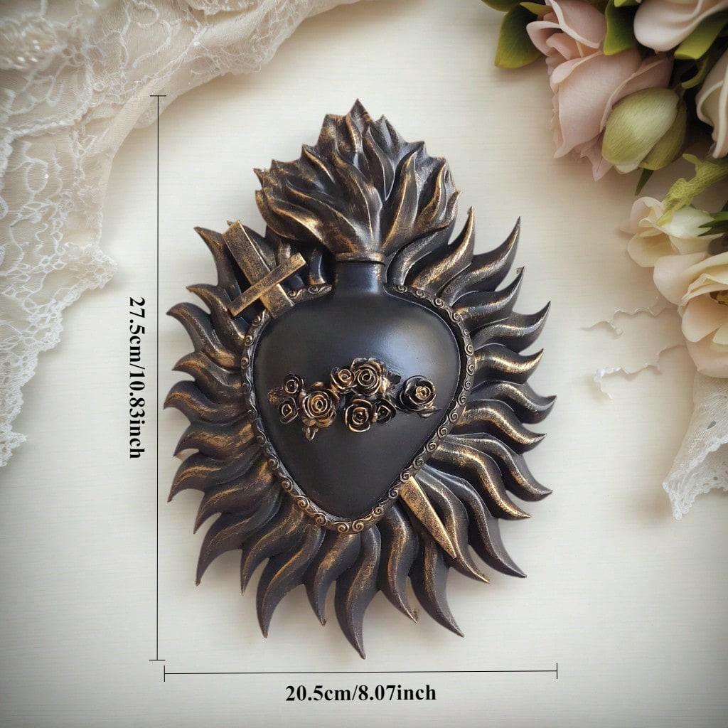 Gothic Sacred Heart Wall Hanging Religious Home Resin Statue Decorative Pendant, Suitable for Churches, Christmas, Weddings