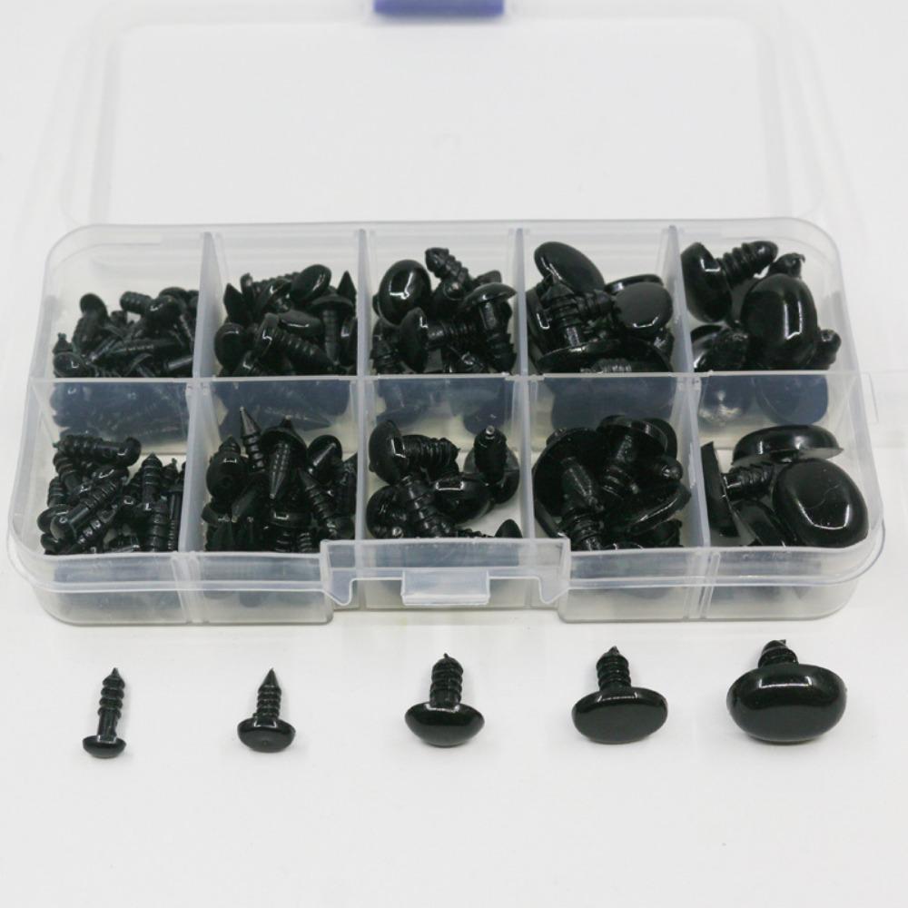 125pcs/box Oval Shape Plastic Safety Eyes Black Black Screw Eyes Plush Doll DIY Toy Eyes For Toys