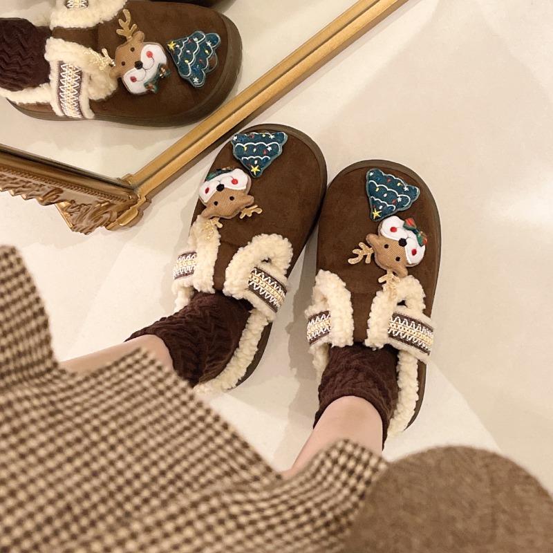 Fashion Women's Christmas Closed-toe Slippers Winter Cute Warm Home Cotton Slippers Fashionable Soft Non-slip Outdoor Flat Shoes Cartoon