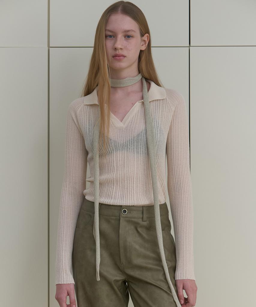 MA JOURNEE Sheer Pique Knit_Light Beige