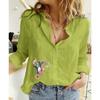 Spring and Autumn Ya Ma Xun, Women's Casual Loose Long Sleeve Linen Shirt Large Size Women's Clothing