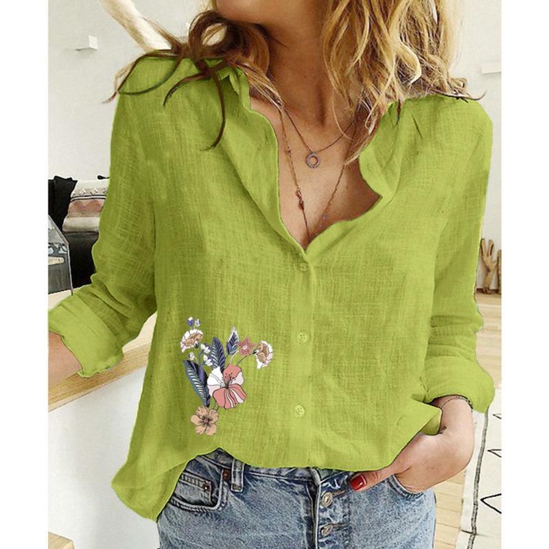 Spring and Autumn Ya Ma Xun, Women's Casual Loose Long Sleeve Linen Shirt Large Size Women's Clothing