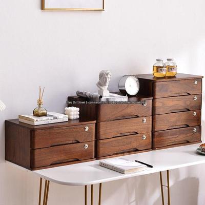 Lockable Solid Wood Multi-Layer Desk Organizer with Drawers