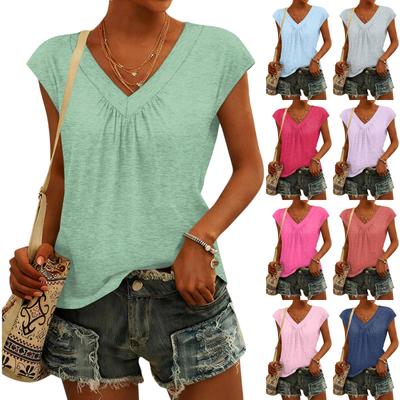 Dames Mode V-hals Top met Korte Mouwen