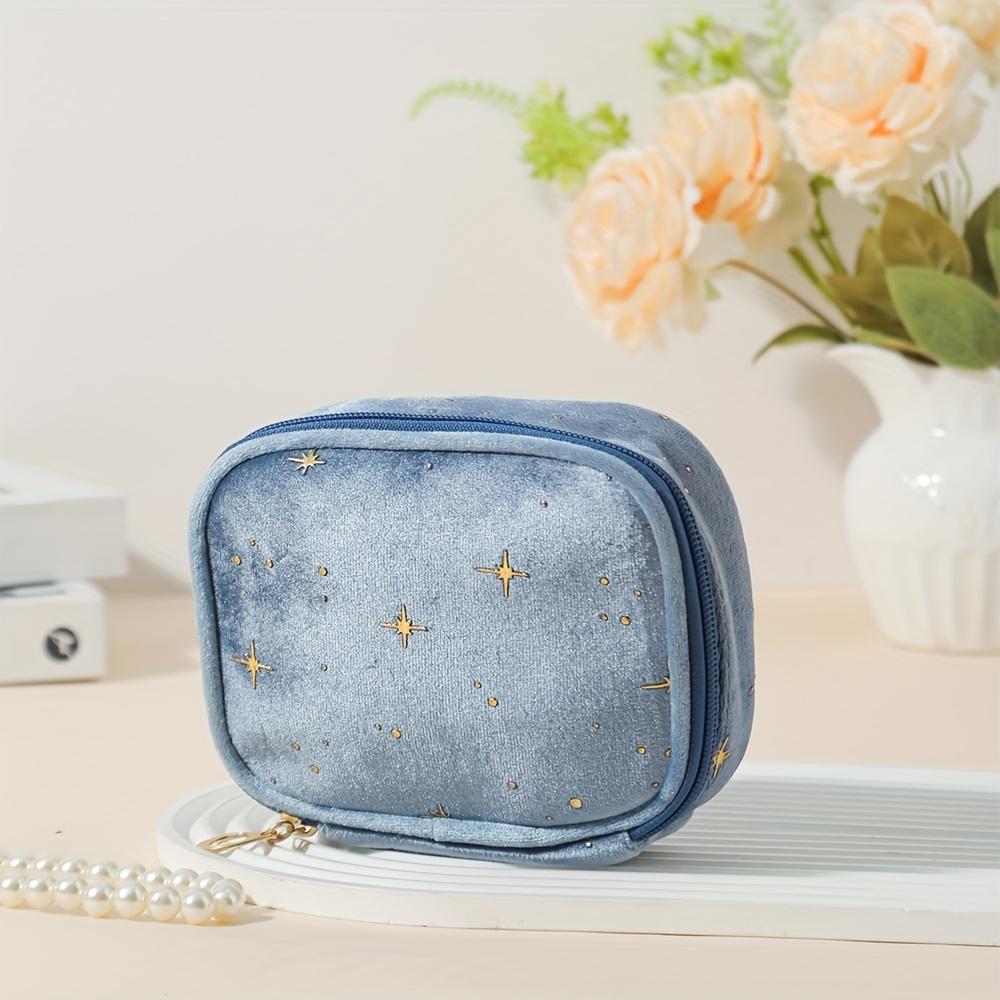 NEW Sparkling Star Velvet Makeup Bag, Large Capacity Multi-Use Pouch with Golden Zipper for Makeup Coins, 4 Colors