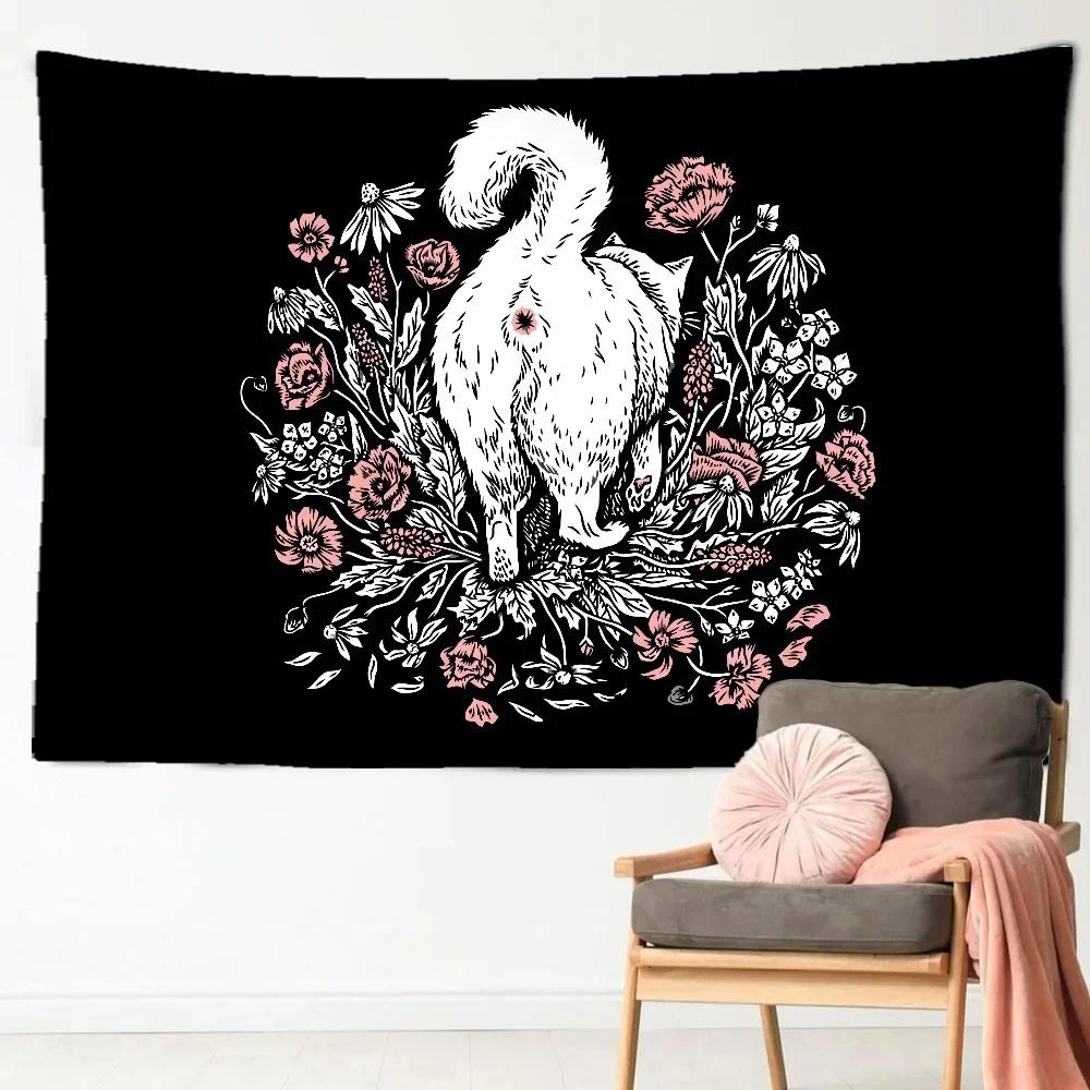 VIKAMA Witch Cat Tapestry Mystic Moon Star Wall Art Esoteric Divination Art Suitable for Living Room or Bedroom