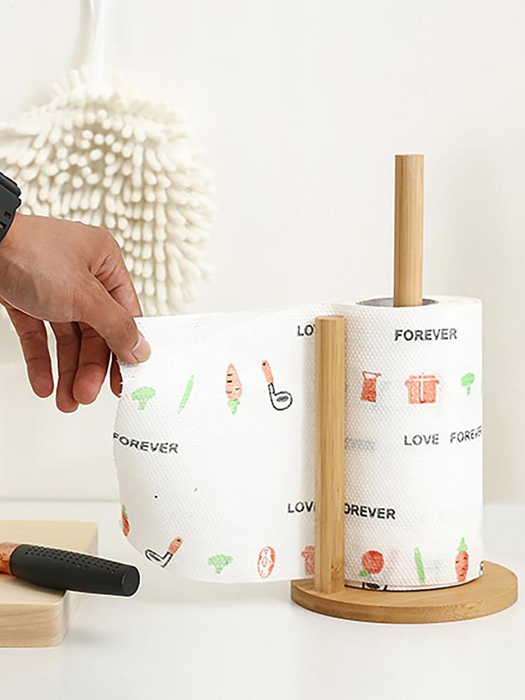 Wood Paper Towel Holder Anti-Skid Tissue Vertical Stand Rack Hook For Kitchens Bathrooms Living Rooms Restaurant