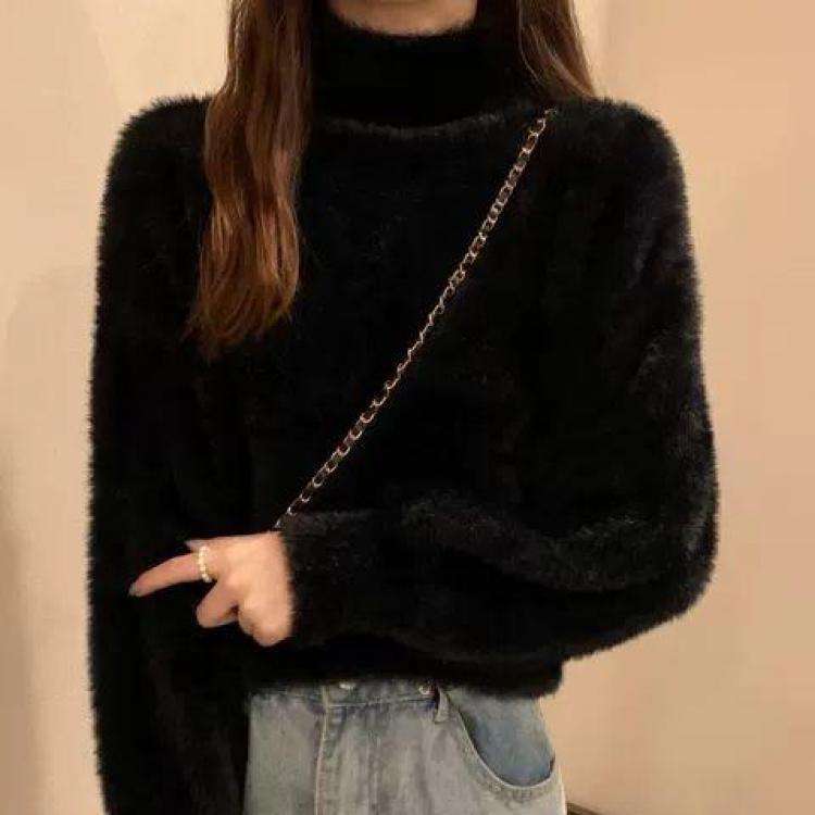 Winter Imitate Mink Wool Hot Fleecing Female Turtleneck Thicken Elastic Casual Sweater Women Knitted Tops Pullovers Soft  Warm