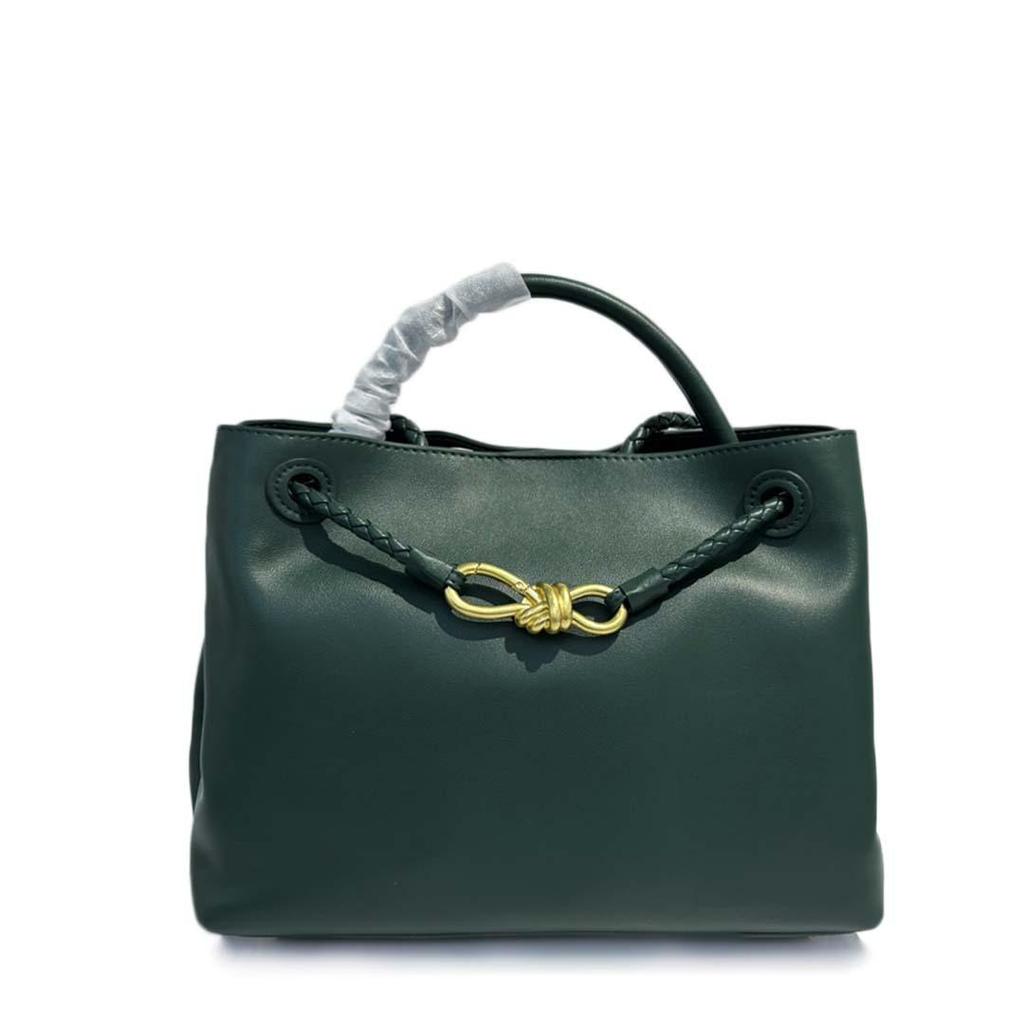 Höst/Vinter 2024 Damväska i Platt Läder för Axel med Metallknutspänne - Crossbody-handväska med Stor Kapacitet