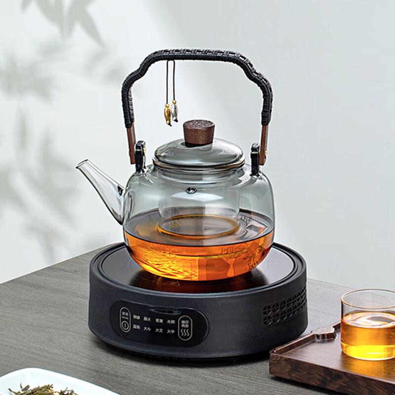 Gold Inlaid Jade Electric Ceramic Tea Set with Glass Teapot