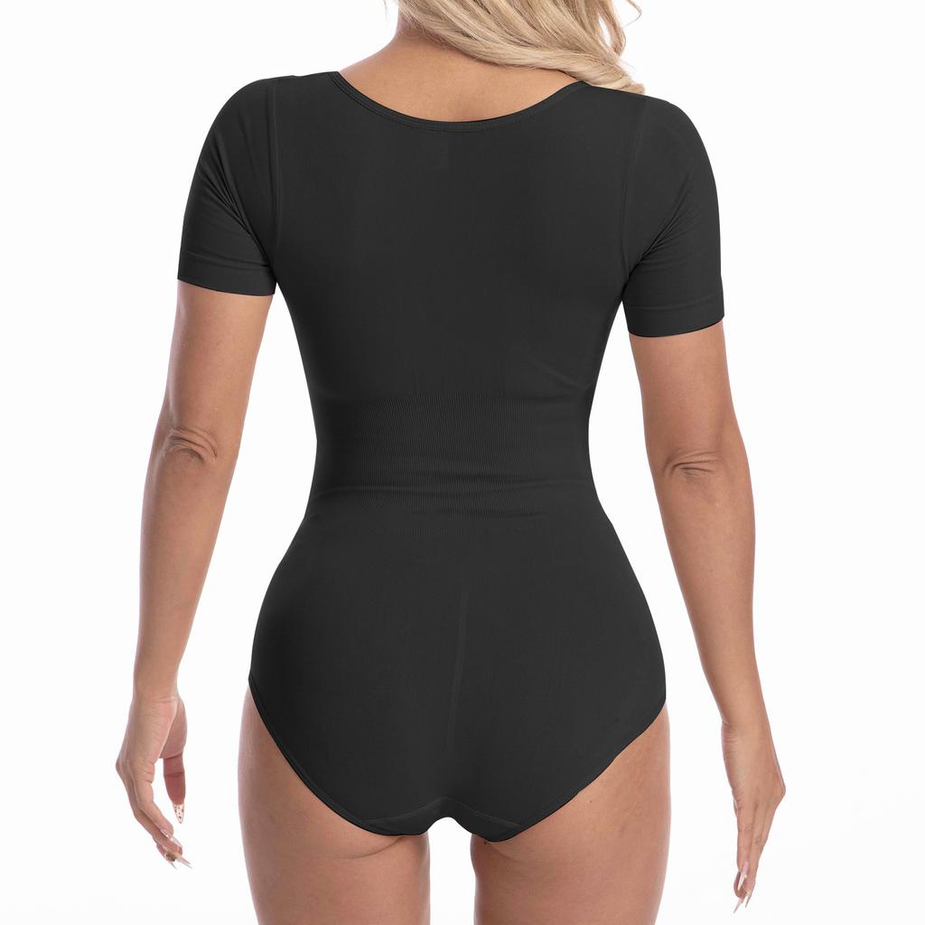 Damen Kurzarm Body Shapewear zur Bauchkontrolle Nahtlose T-Shirts Taillentrainer Schlankmachender Body Shaper Tanktops