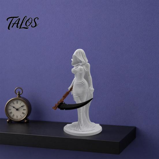 Literary Art Collectible Lady Reaper Hooded Figure Sculpture, Gothic Grim Statue with Sickle, Bay Window Ornament 3D Printed Robe Women Figurine