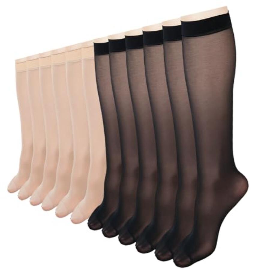 12 Paar Kniestrümpfe für Damen, 10D Nylon Feine durchsichtige Kniestrümpfe Elastische Feine durchsichtige Socken mit verstärkter Spitze gray