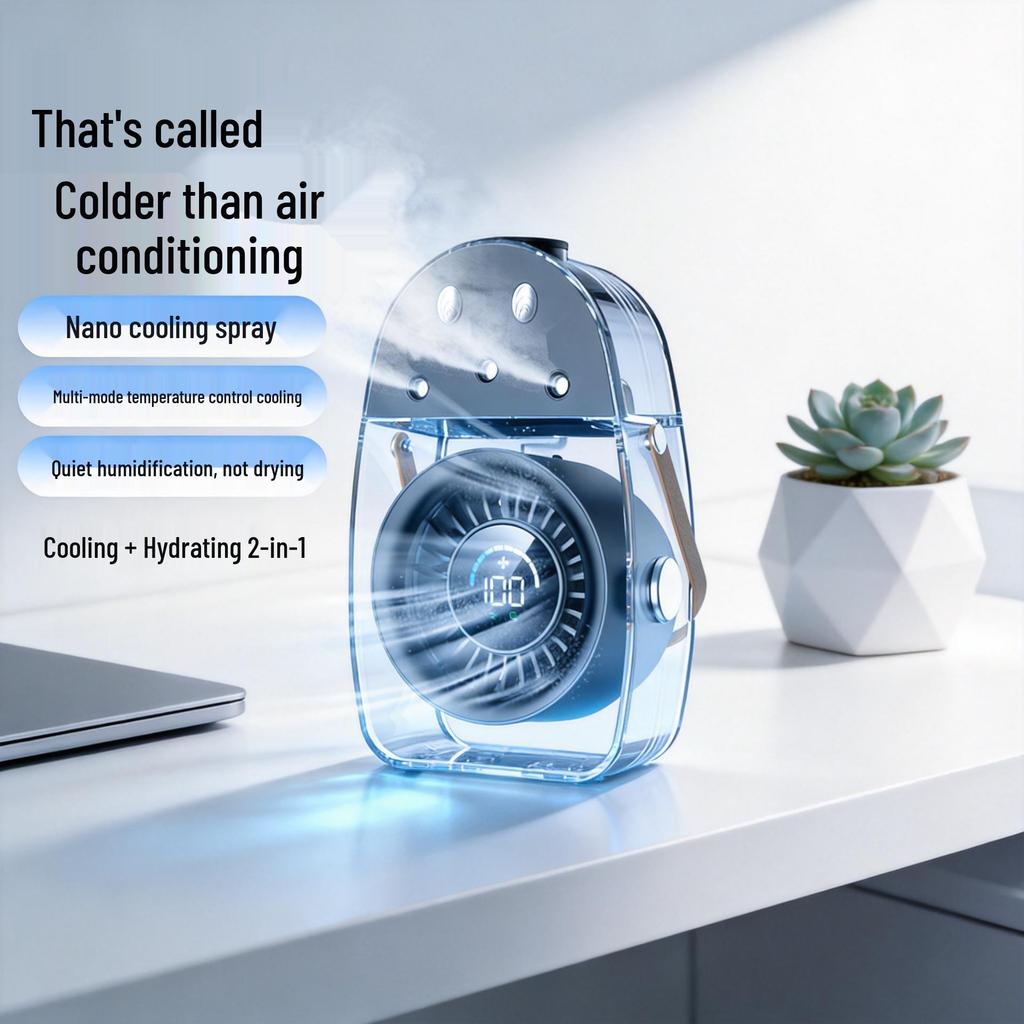 Compact Desktop Cooling Fan: Humidifying Mist Spray, Add Ice for Extra Coolness