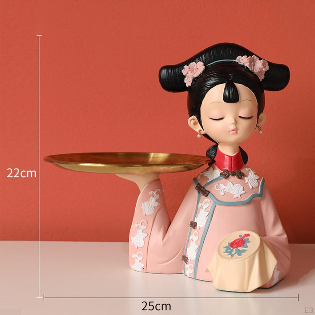 Chinese Girl Figurine Cookie Storage Tray Modern Ornament