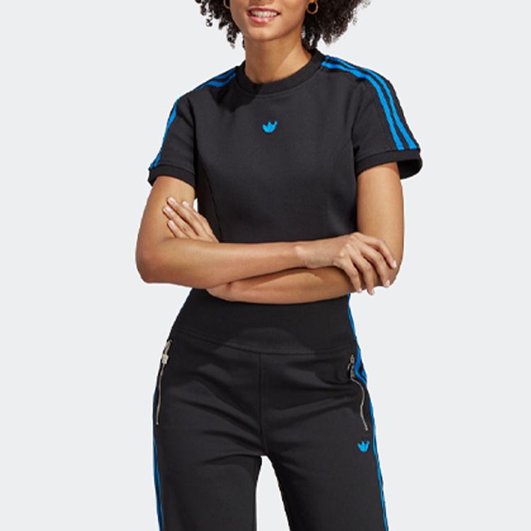 Adidas Originals Trefoil Blue Version Crop Tee With Striped Logo Print Women Tops Black IB4548