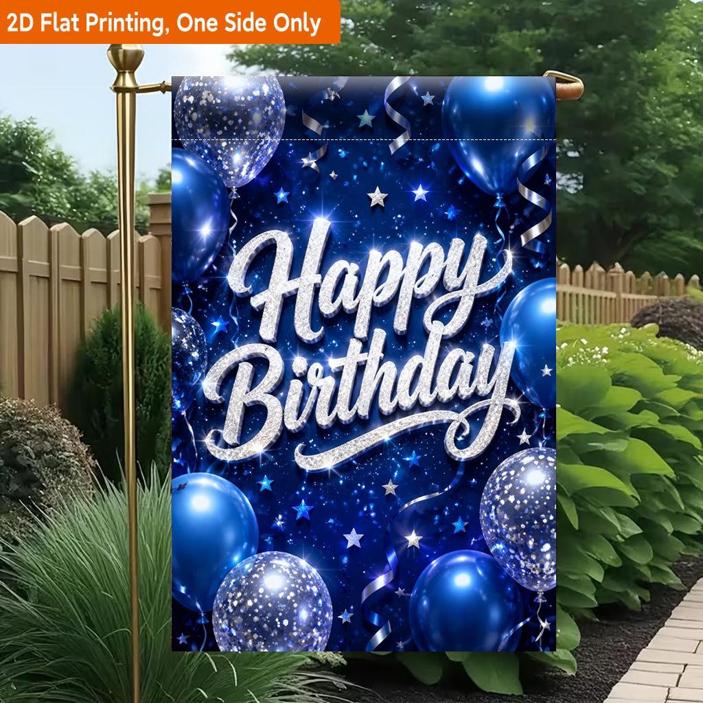 2D Flat, 2D Flat Printing Garden Flag 1pc, Happy Birthday Celebration Durable Single-Sided Print Yard Flag, Garden & Home Holiday Decoration, 29.97x44