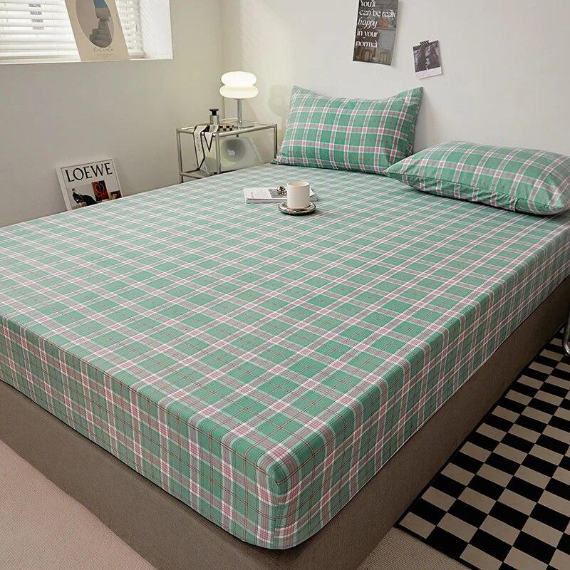 Cotton Fitted Sheet Soild Color with Elastic Band Non Slip Adjustable Mattress Cover Soft Comfortable for Double King Queen Size