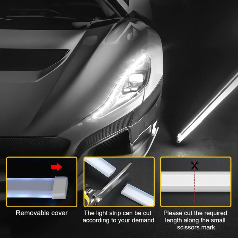 1Pcs 5.9FT 1.8M Car LED Hood Light Strip Exterior Flexible Daytime Running Lights Universal Car Engine Cover Decoration White
