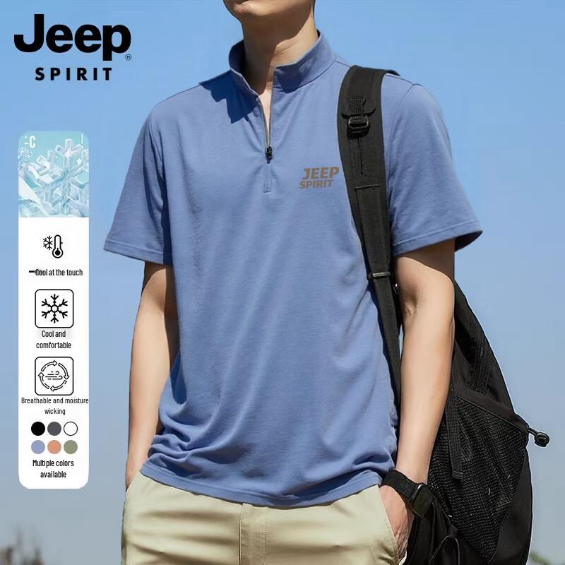 JEEP SPIRIT Men s Quick-Dry Half-Zip Stand Collar T-Shirt L