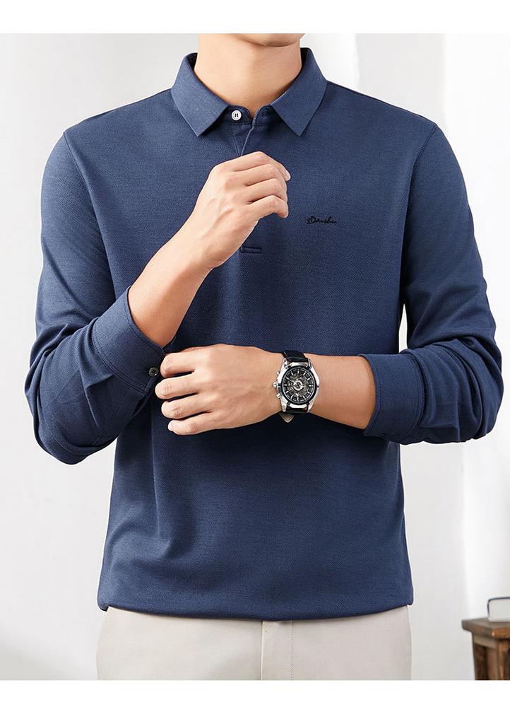 [New Year's Clothing Cashmere/mulberry Silk] Autumn and Winter Collar Long Sleeved T-shirt Men's Polo Warm Knit Sweater