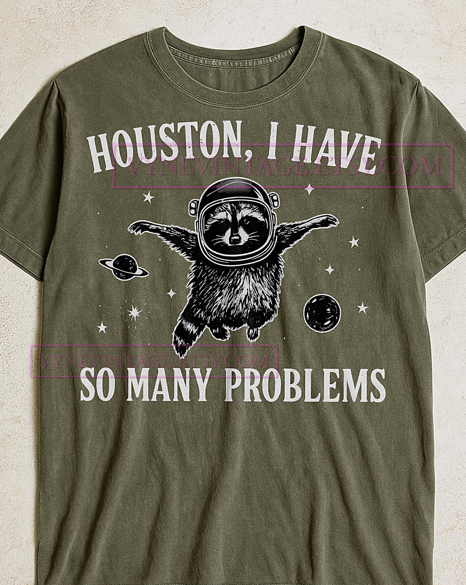 Houston I Have So Many Problems T-Shirt, Raccoon Space Graphic Tee, Funny Quote Shirt, Humorous Astronaut T-Shirt, Quirky Raccoon Tee 2XL