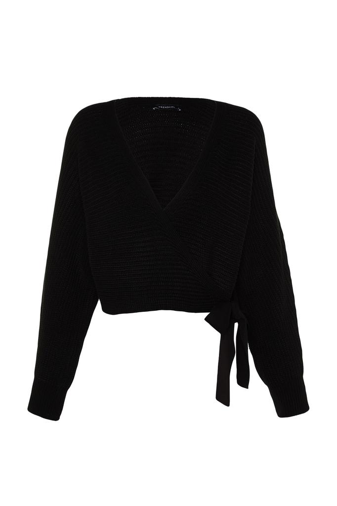 Women's Fashion New Sweater Black V-Neck Knitwear Sweater