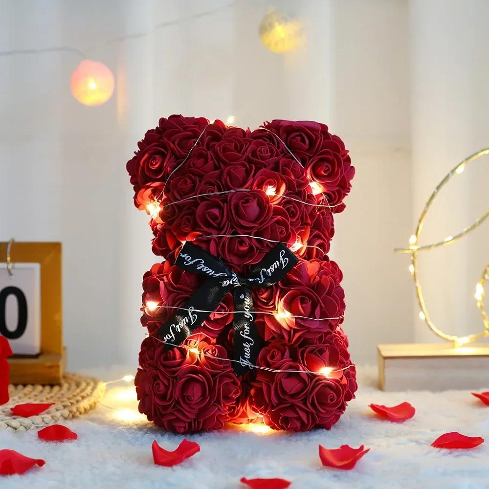 

home Eternal Flower 25cm Artificial Teddy Rose Flower Bear with Box Girlfriend Women Birthday Wedding Party Decor Romantic Gift With Box