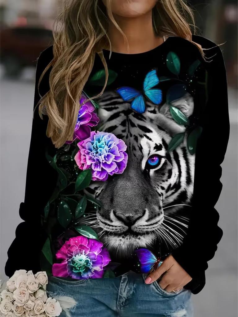Spring Autumn Long Sleeve O-Neck Women T Shirts 3D Print Streetwear Casual Loose Tops Tees Plus Size