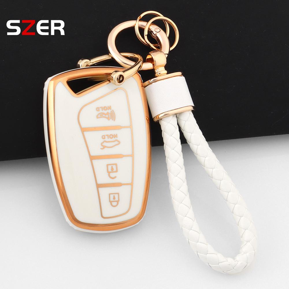 4 Button Tpu Car Key Case Bag Fob Keychain For Hyundai Santa Fe Sport Ix45 Equus Centennial Genesis G80 Grandeur Azera 2013-