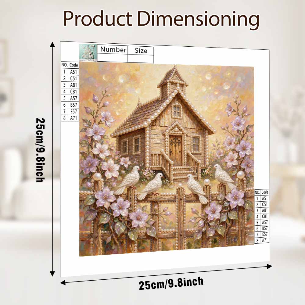 Pearl Painting 5D DIY Decorative Painting. Cute Birthday Gift. Handmade Art Painting. Pearl House Doves and Flowers