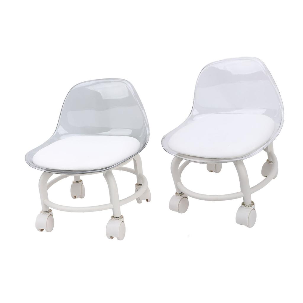 Low Rolling Stool with Wheels Back Support Small Acrylic Short Silent Mini Roller Seat