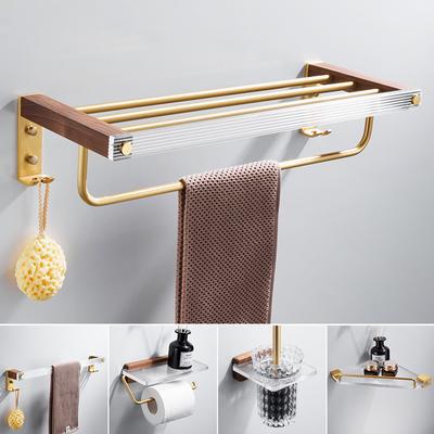 Tuqiu Towel Rack Corner Shelf Paper Holder Toilet Brush Holder Towel Bar Bathroom Shelf Wood and Acrylic Bathroom Hardware Set